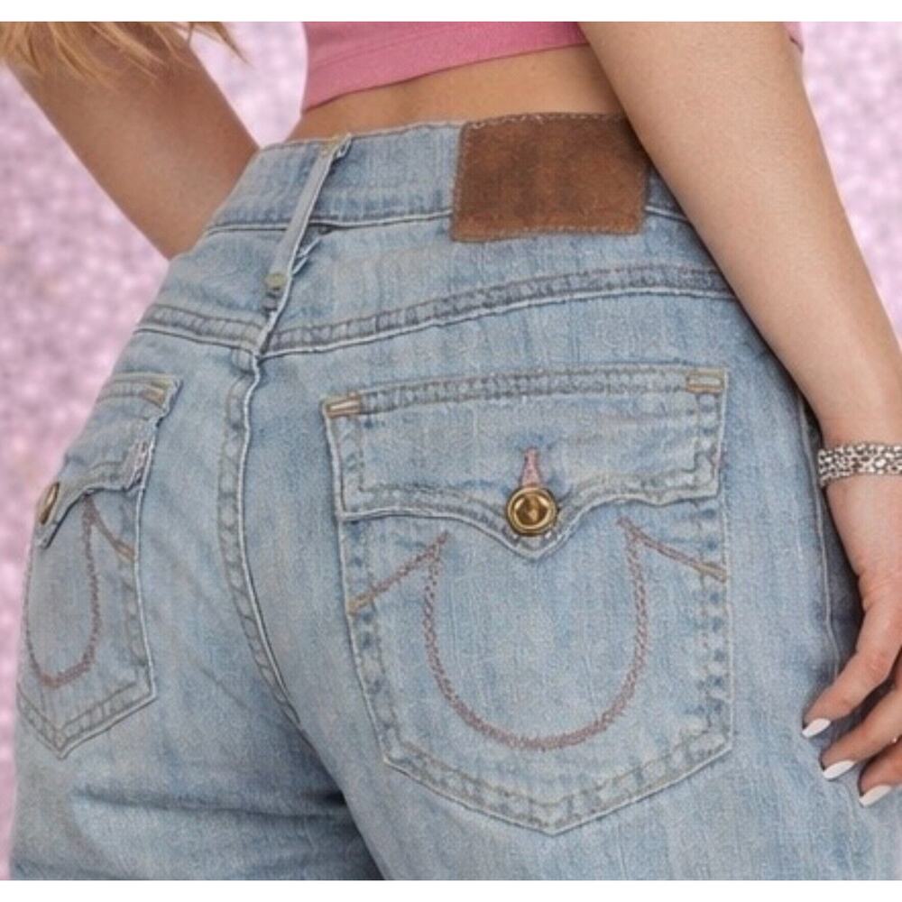 Vintage True Religion Jeans Women 24 Light Low Rise Straight Boyfriend Y2K Denim
